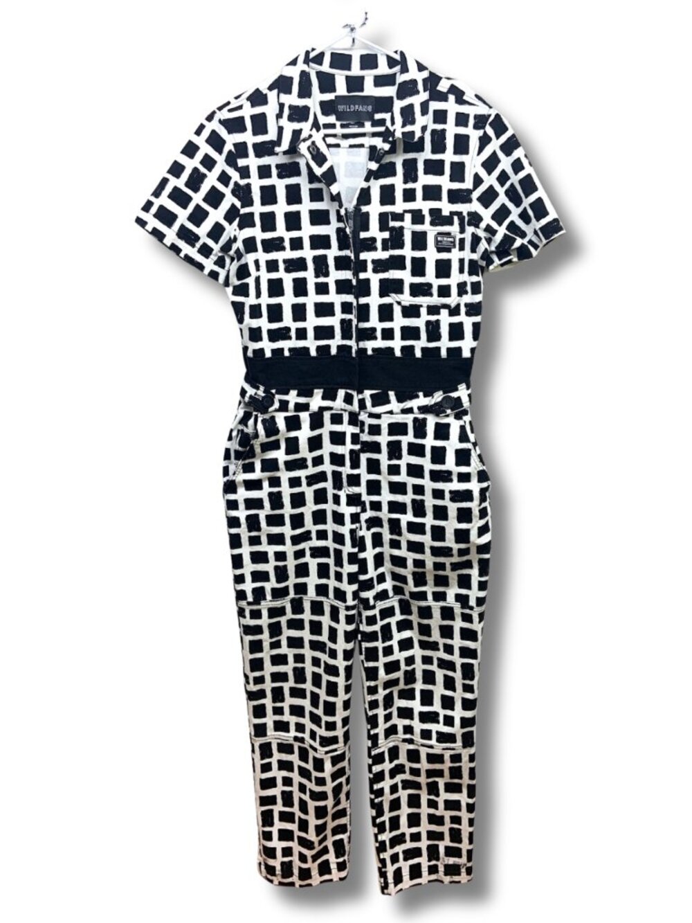 Wildfang Black and White Grid Print Jumpsuit
